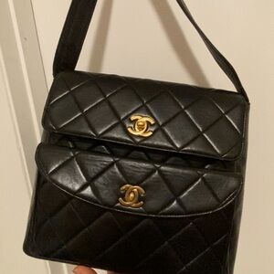 Chanel Black Quilted Shoulder Bag with Gold Plated logo